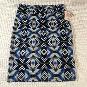 LuLaRoe Women’s Cassie Pencil Skirt/Size:L/Color:Blue/White/Yellow GeoPrint(NWT)